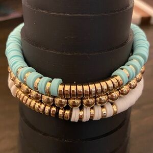 Gold and Turquoise Beaded Bracelet Set NIB